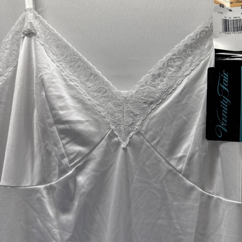 New Vintage Vanity Fair Womens White Lace Slip Size 40 24" Slip Dress Adj Straps - Picture 4 of 8